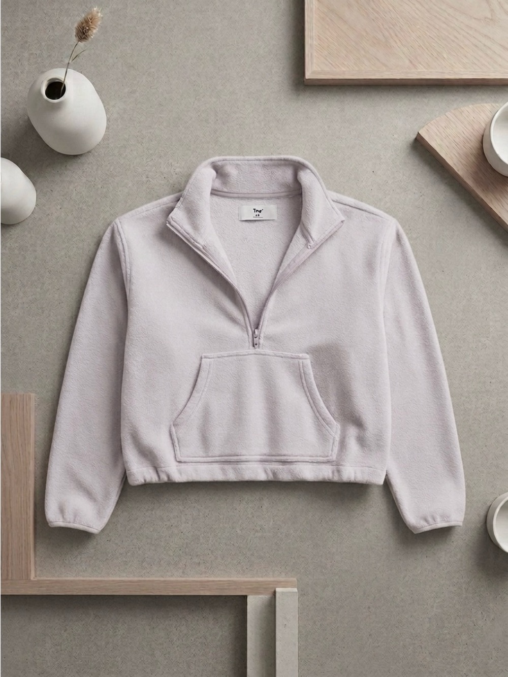 Aritzia Tna Polar Fleece 1/4 Zip Cropped Sweatshirt Pullover Lavender 2XS Spot